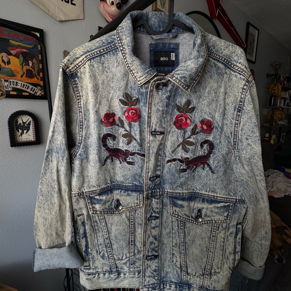 BDG Denim Jacket with Scorpion and Rose Embroidery